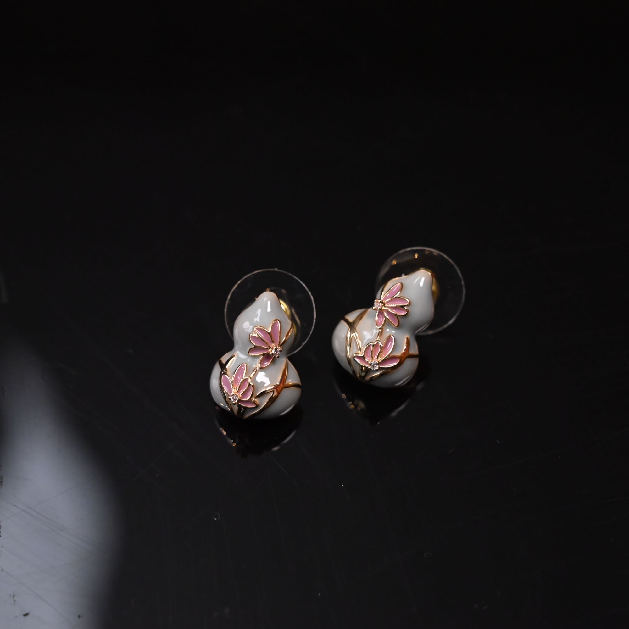 非金属布艺耳饰 珐琅葫芦耳钉