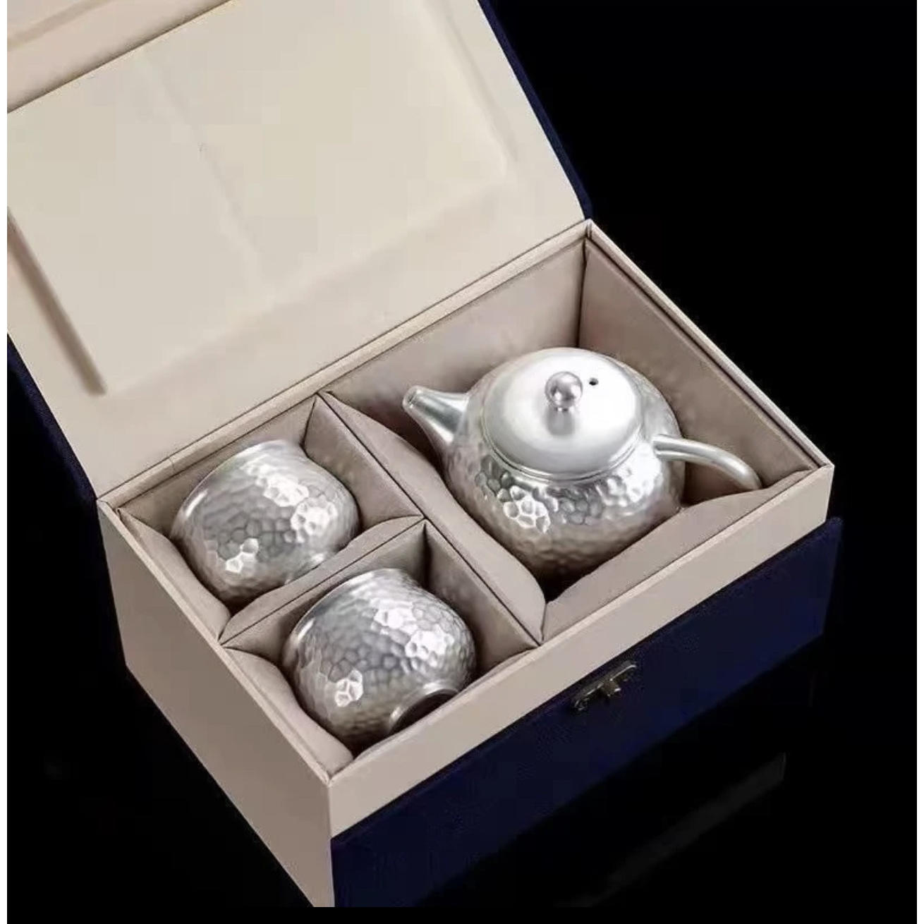 银壶银杯 茶具套装 锤纹西施茶壶一壶二杯高端壶家用自用茶壶