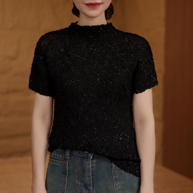 华姐三宅新款国风气质褶皱显瘦时尚捏褶夏季款妈妈装短袖T恤上衣