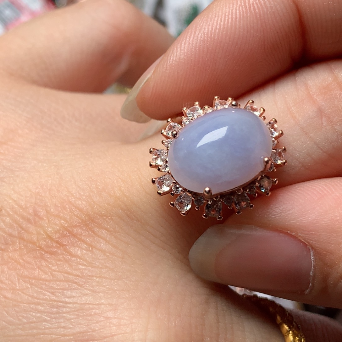 翡翠戒指银S925镶嵌天然翡翠戒指