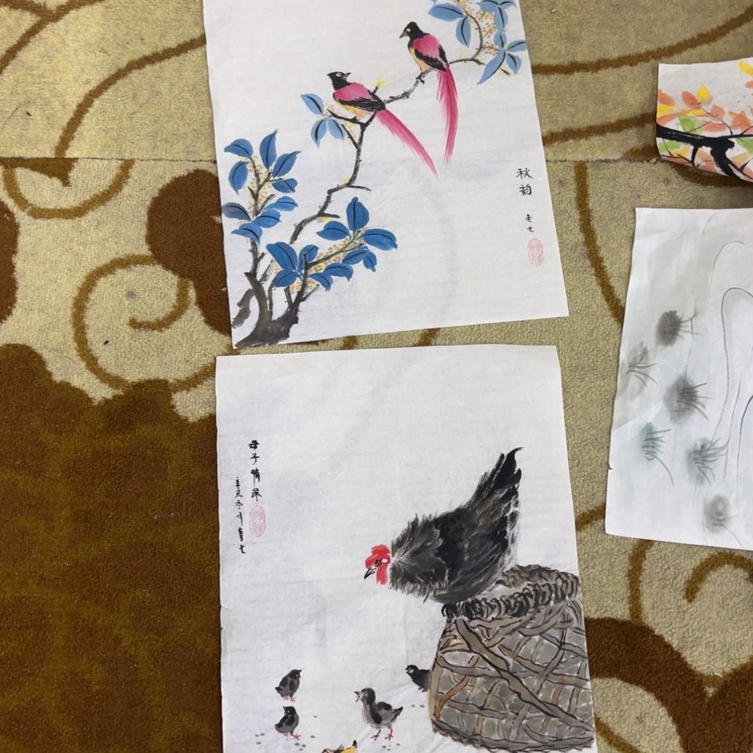国画两张花鸟作品童