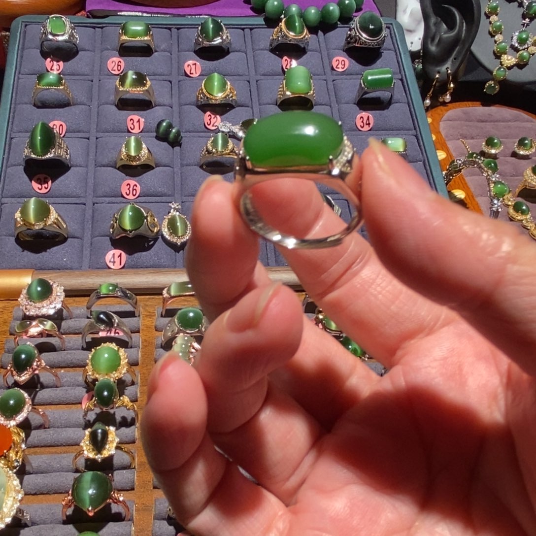 杯***月和田玉银S925镶嵌戒指