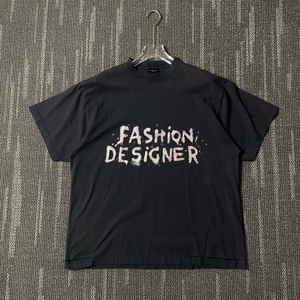 99新 Balenciaga/巴黎世家 做旧烫钻字母体恤/尺码L/7159