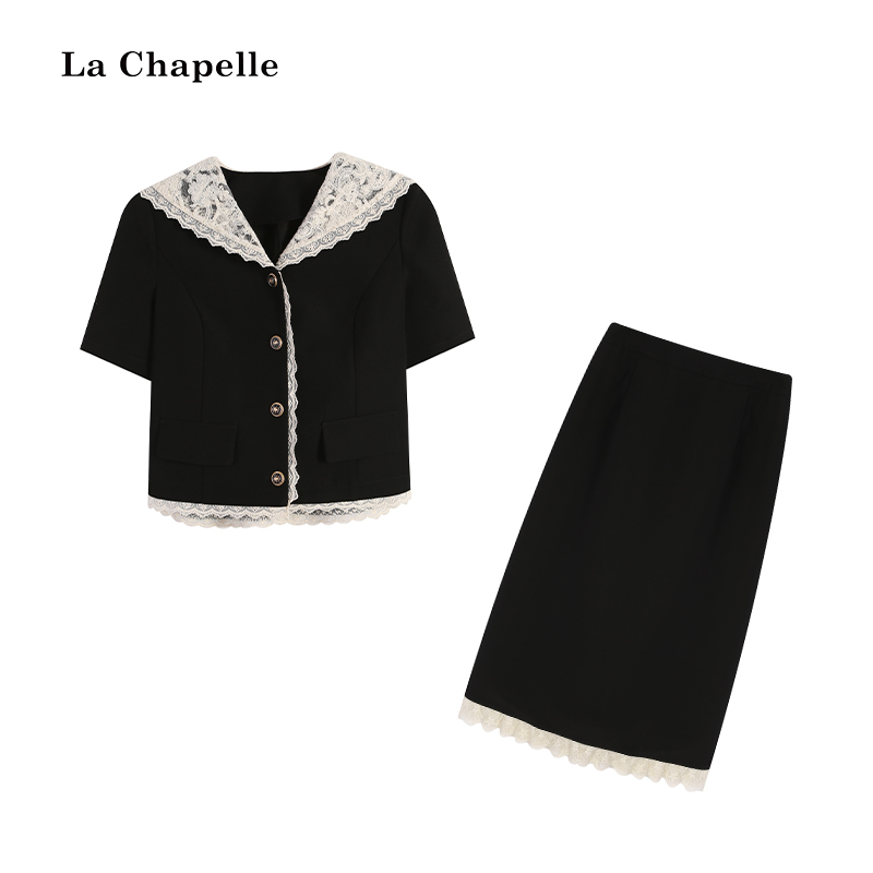 拉夏贝尔Homme/【芭蕾记】夏时尚蕾丝拼接外套+长裙套装LA5ZL105724