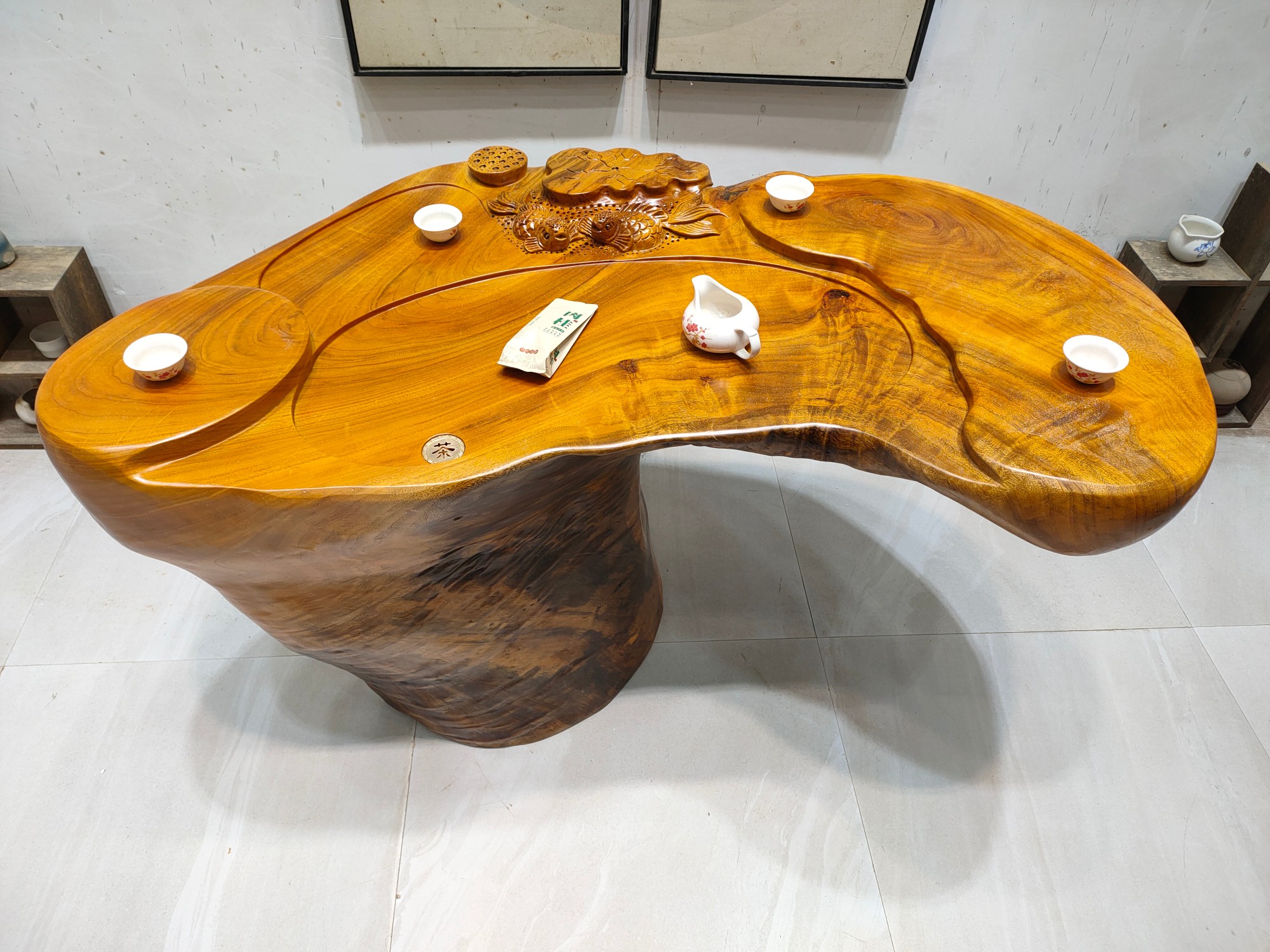 实木根雕茶桌茶几茶台家用阳台院子实用树根木质个性创意小茶桌