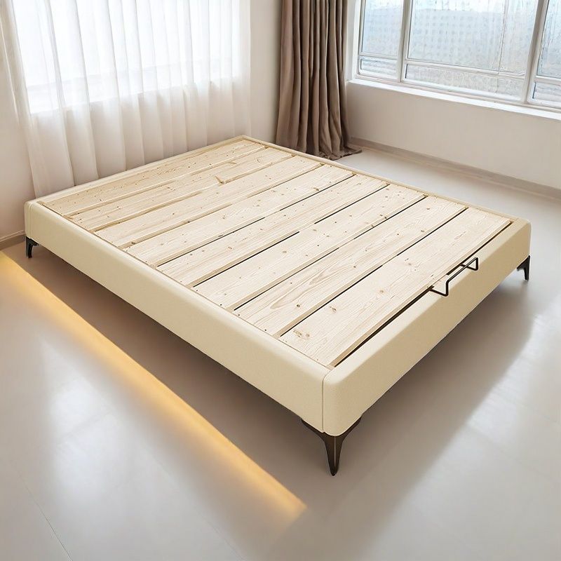 全实木床无床头极简约悬浮皮床小户型排骨架榻榻米床齐边可定制