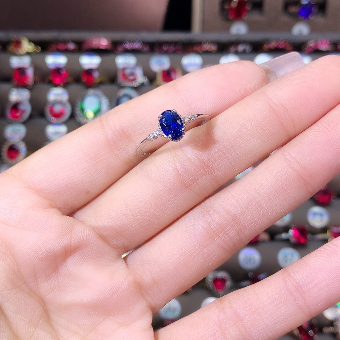 戒指蓝宝石银S925镶嵌白57