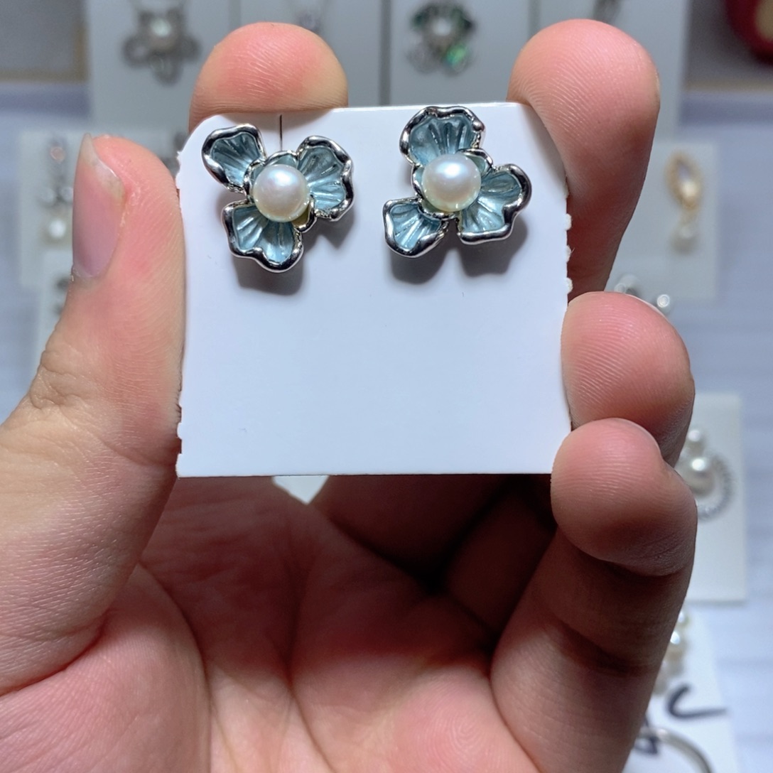 耳饰淡水珍珠银S925镶嵌