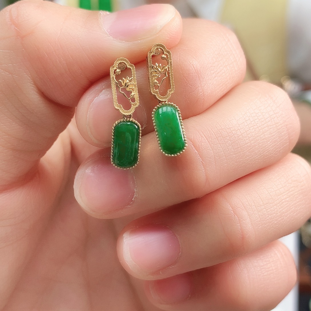 翡翠耳饰18K金镶嵌耳饰