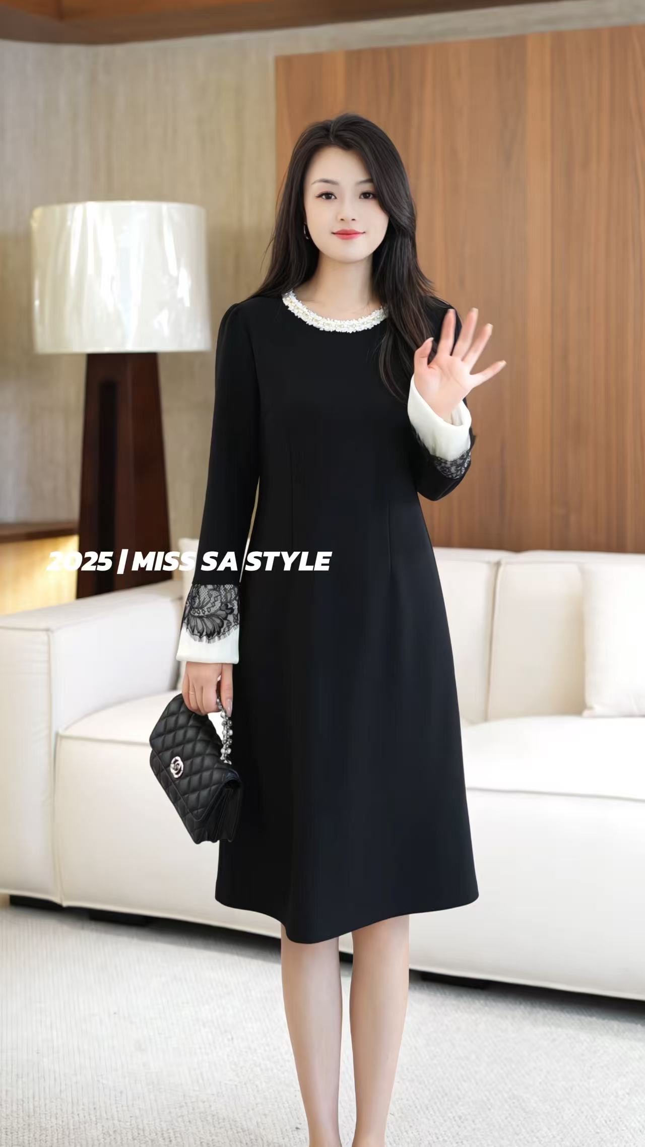 MISS SA 墨月白 早秋新款轻奢高级设计感百搭显瘦连衣裙25099525