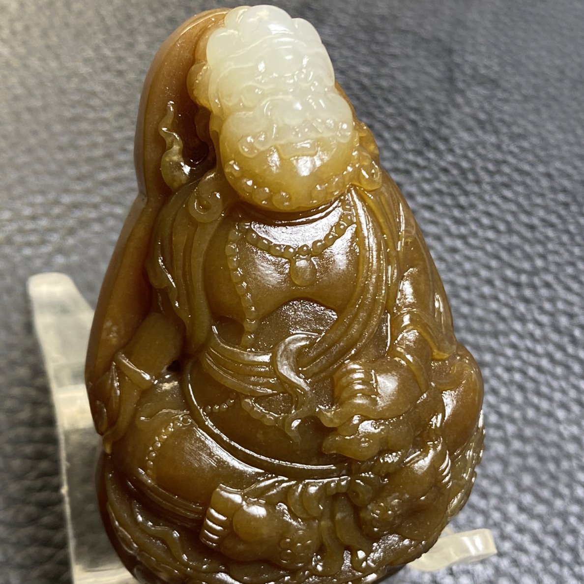 新疆和田玉糖白黄财神手把挂件