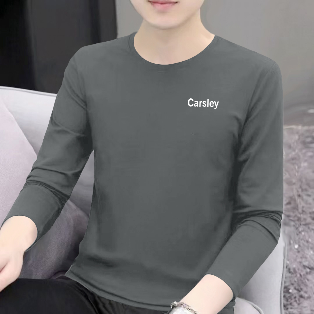 纯棉长袖春秋装男士高档长袖t恤圆领新款体桖洋气休闲打底衫