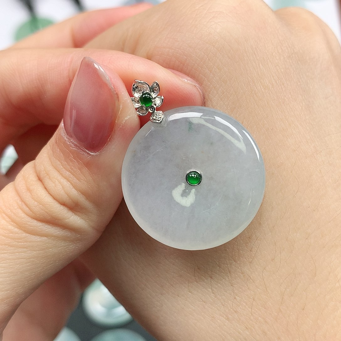 翡翠颈饰18K金镶嵌平安