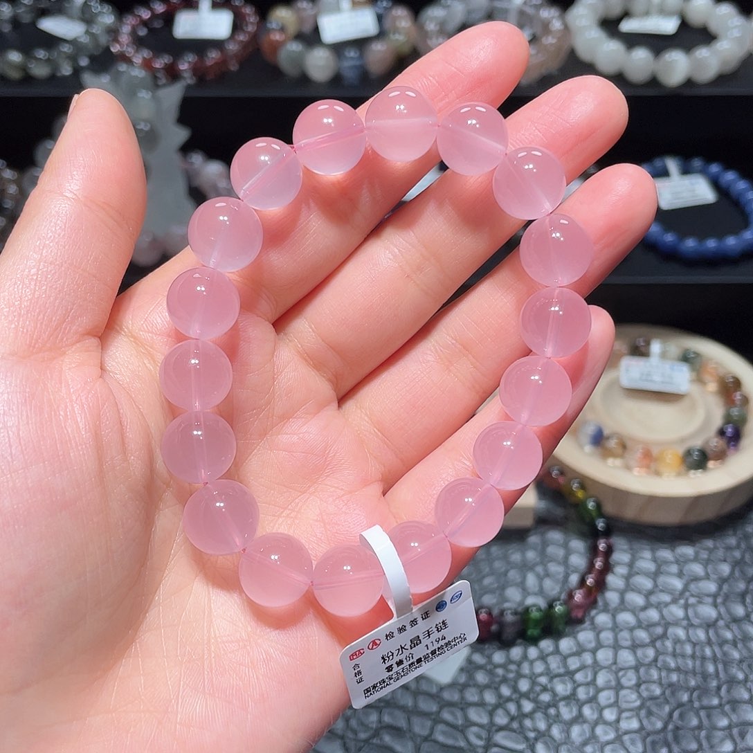 水晶手链未镶嵌粉水晶手链，晶体通透