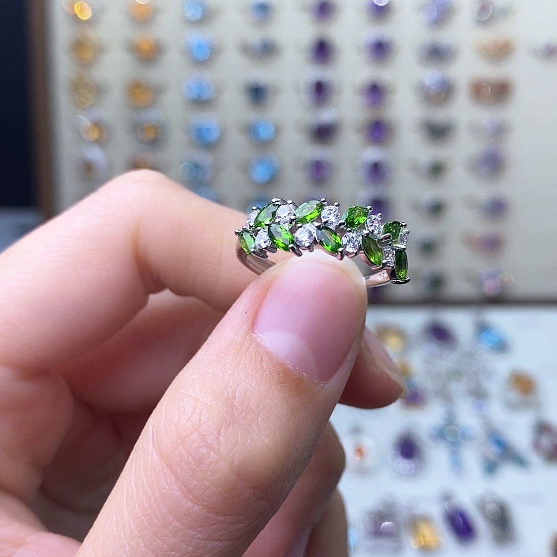 透辉石戒指（开口戒）银S925镶嵌（需要证书备注）