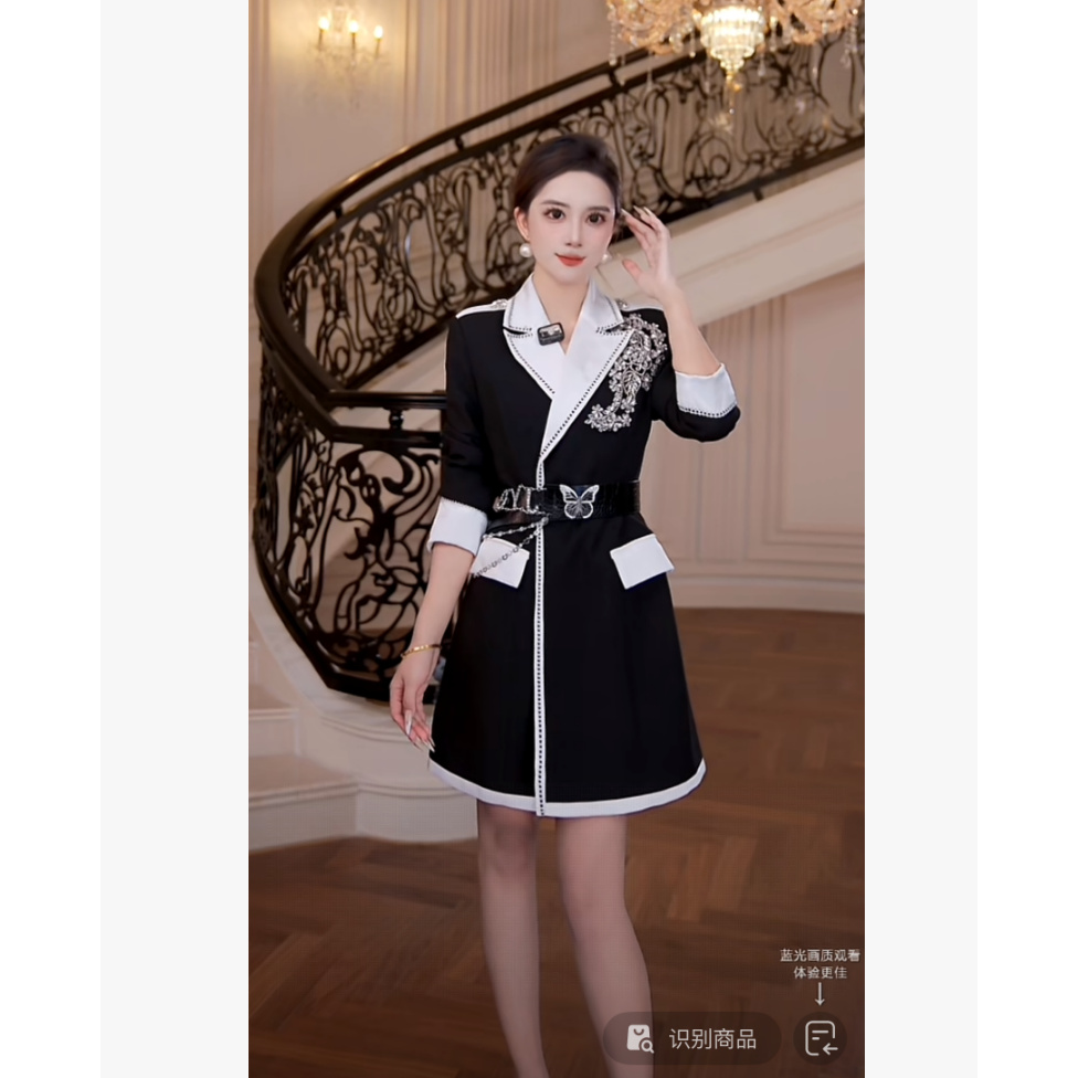 FNN【黑白艺术】2025新款优雅气质复古休闲衣服女连衣裙FG2530102