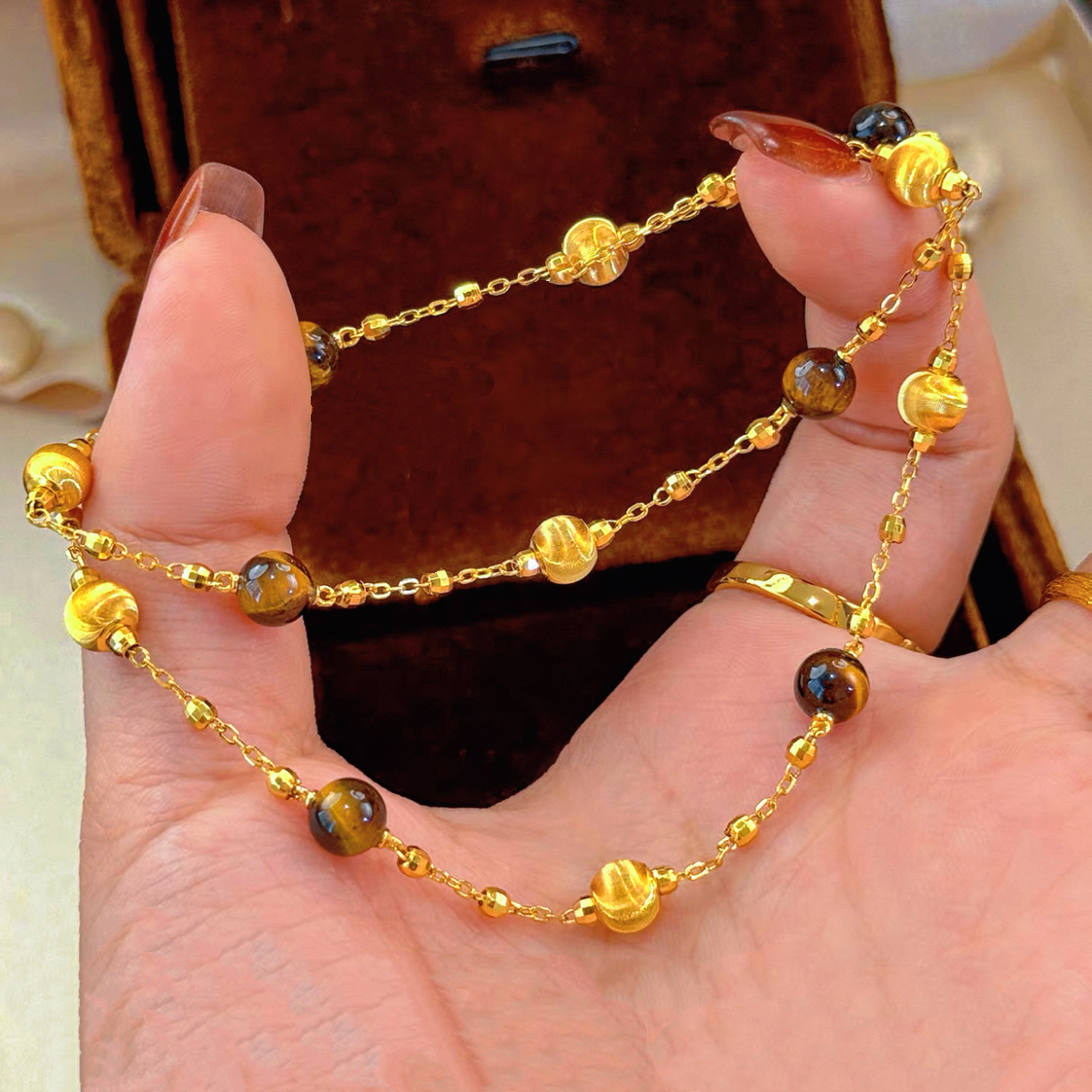 合金项链 20301合金高定拉丝喵眼虎虎爆闪蹦迪珠项链(链长45）