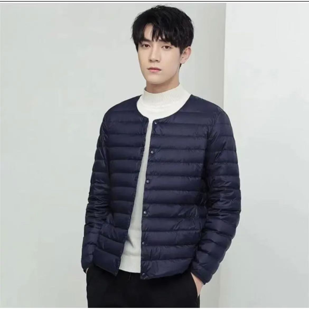 男款大码休闲圆领便携式薄款马甲外套保暖轻薄收腰羽绒服马夹内胆