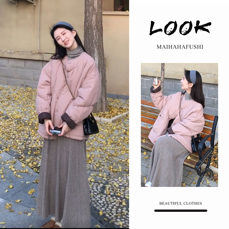 【专属运补】女装套2025款韩版显瘦宽松棉服外套打底衫半身裙三件套