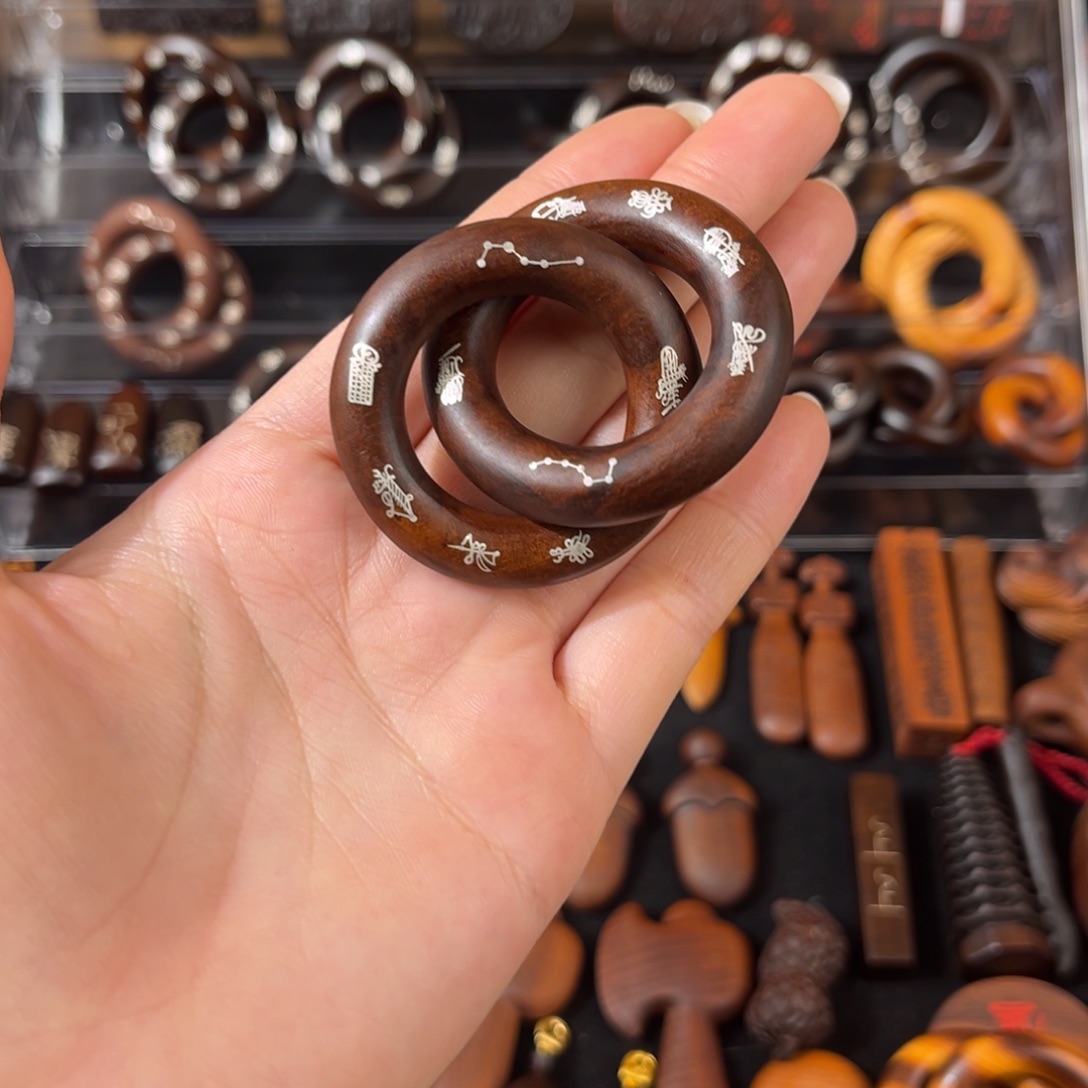 木雷枣老料 镶银五雷五路 乾坤圈