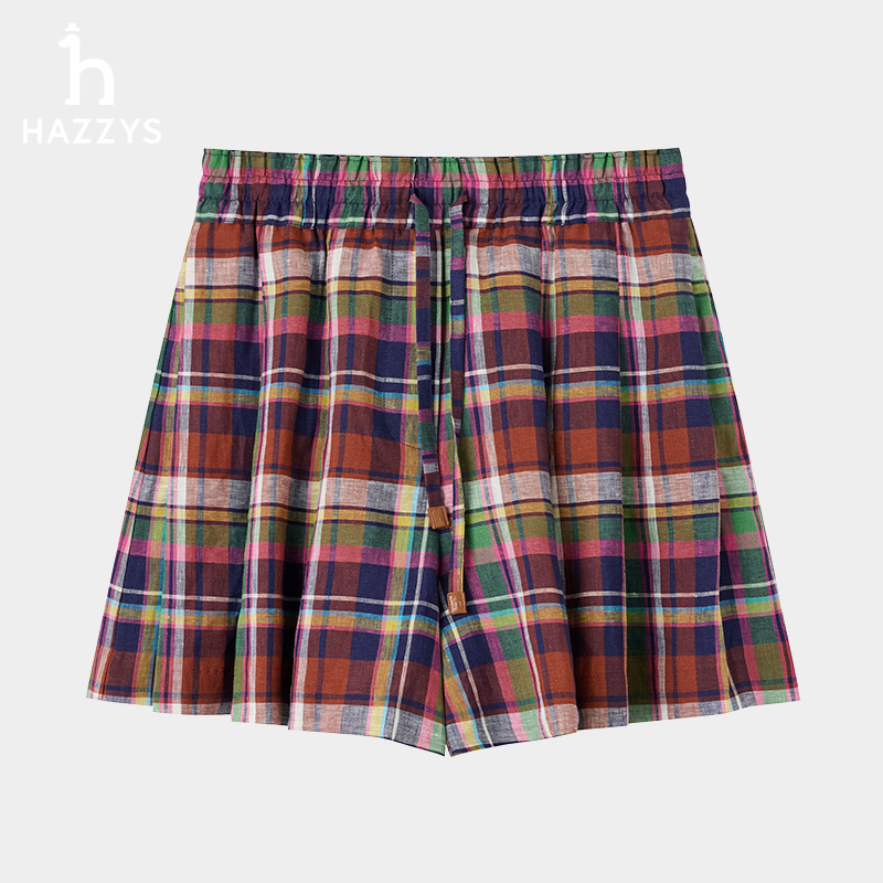 【商场同款】Hazzys哈吉斯夏季女士格子短裤时尚休闲百搭格纹女裤子