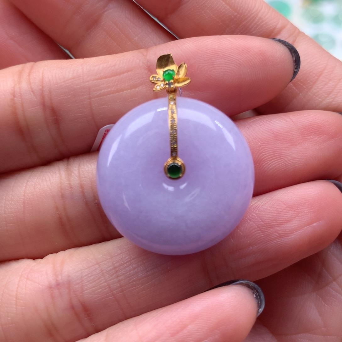 翡翠吊坠(不含链)18K金镶嵌平安扣