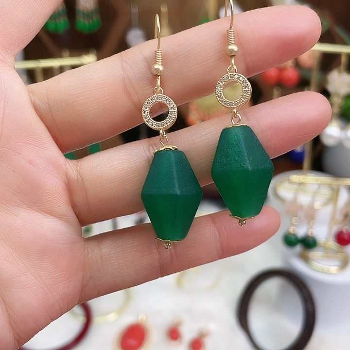 玛瑙/玉髓耳钉合金绿玛瑙6边型