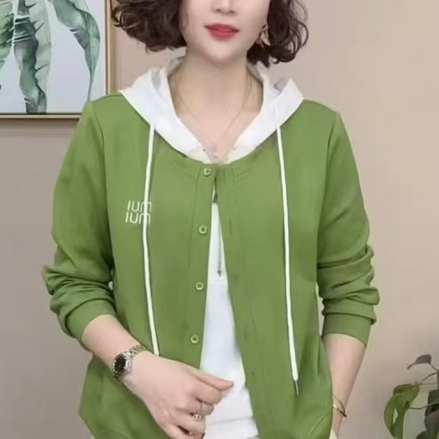 连帽秋季抽绳百搭减龄显瘦卫衣休闲长袖女士假两件上衣