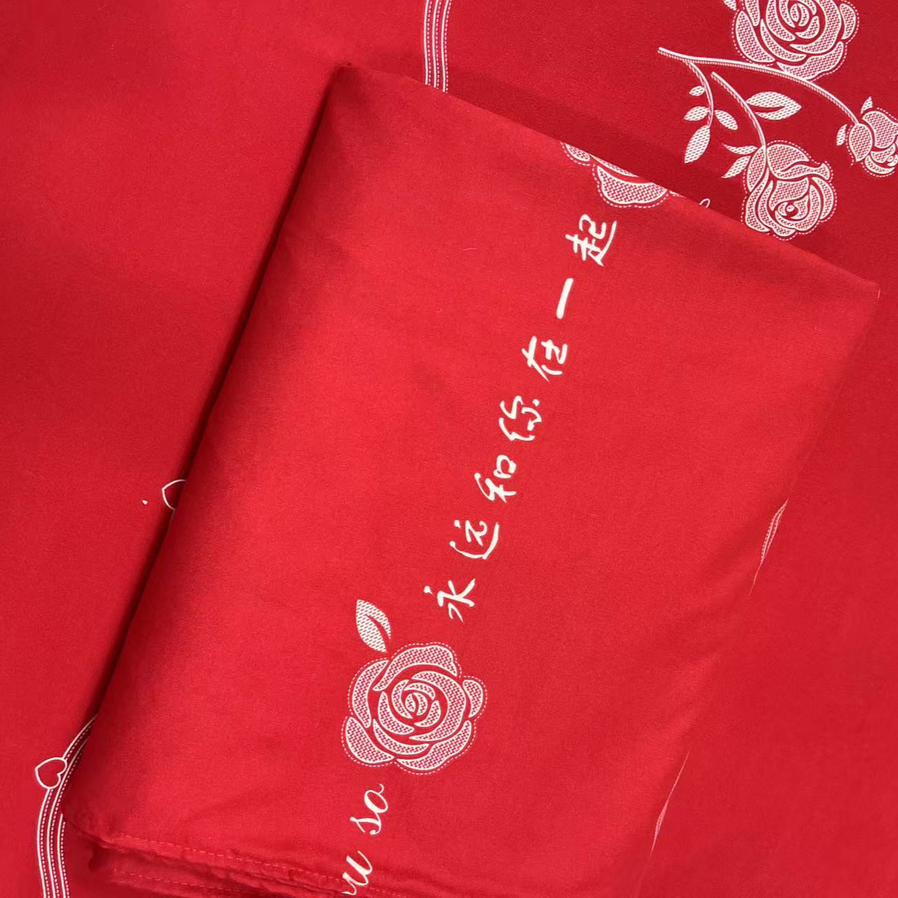 （相约玫瑰大红）加厚斜纹四季款印花单独被罩