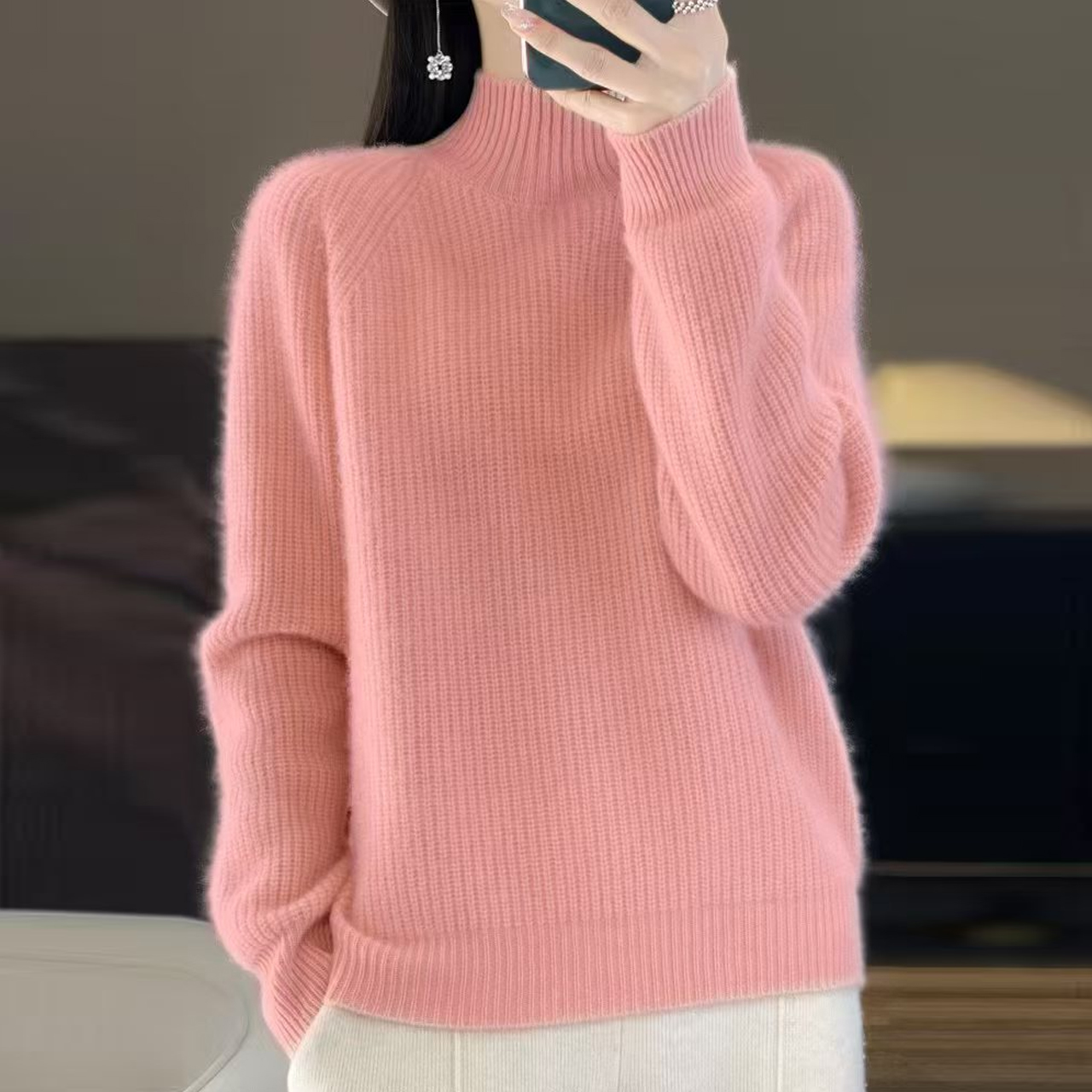 【商场同款 重磅加厚】清仓100羊绒衫女半高领元宝针毛衣针织打底衫