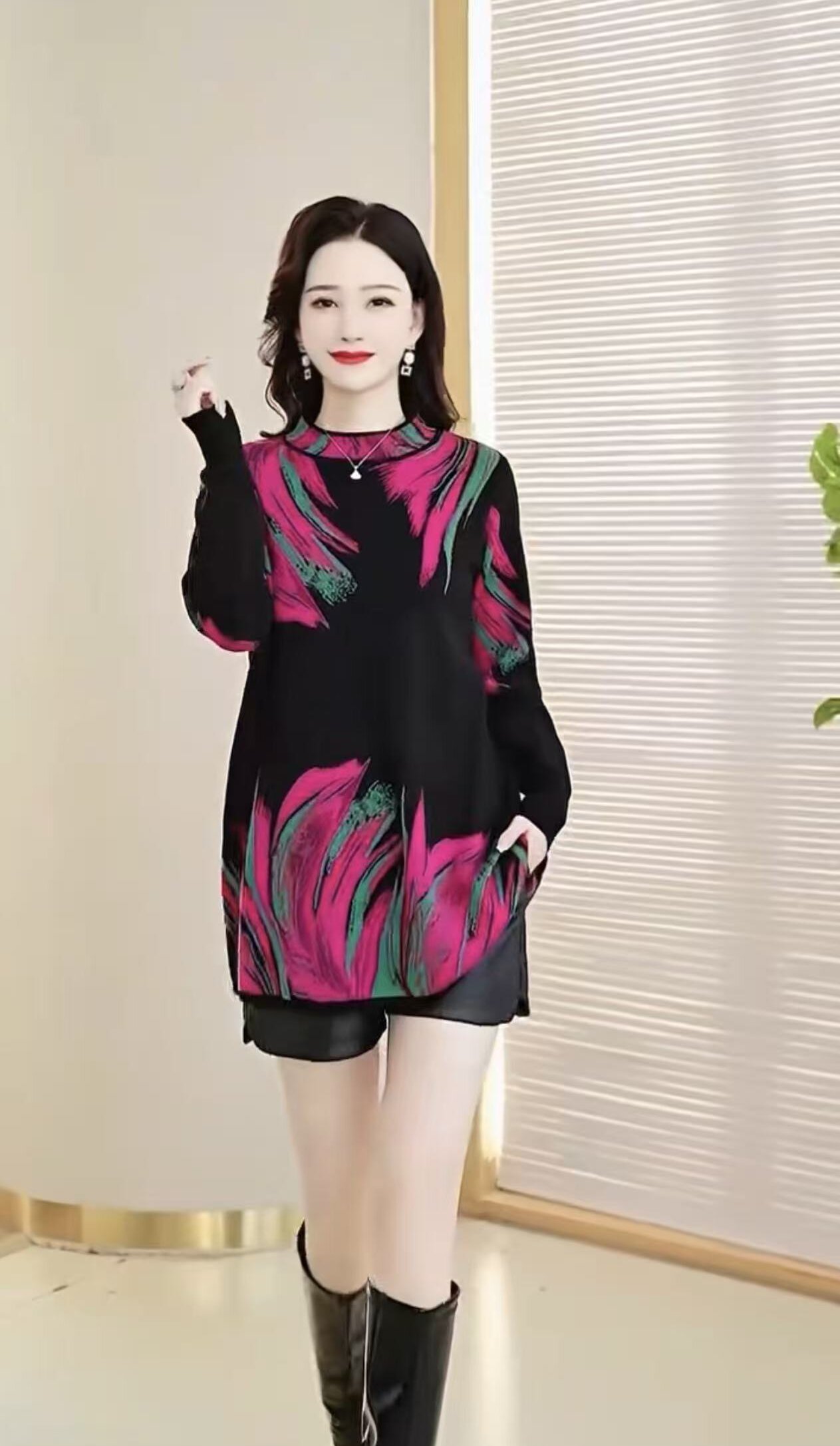 544秋冬长袖中长裙中长款民族风中老年女装休闲风常规圆领时尚风