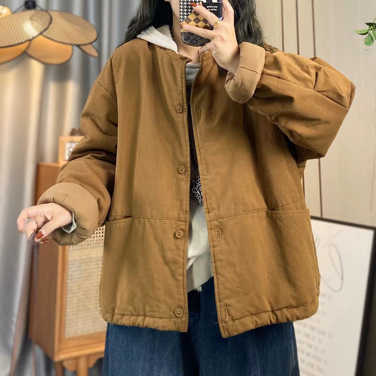 欣欣 常规冬季厚款棉衣春秋短款圆领棉服保暖常规款百搭