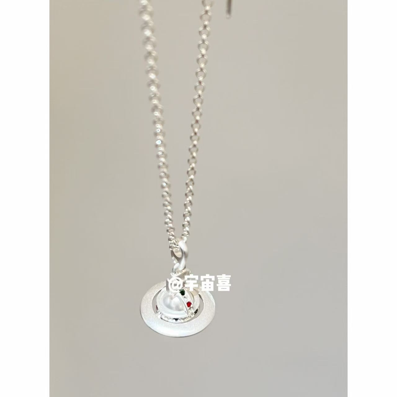 铜合金锆石项链 H1-040【哑光银贝珠立体orb星球项链】