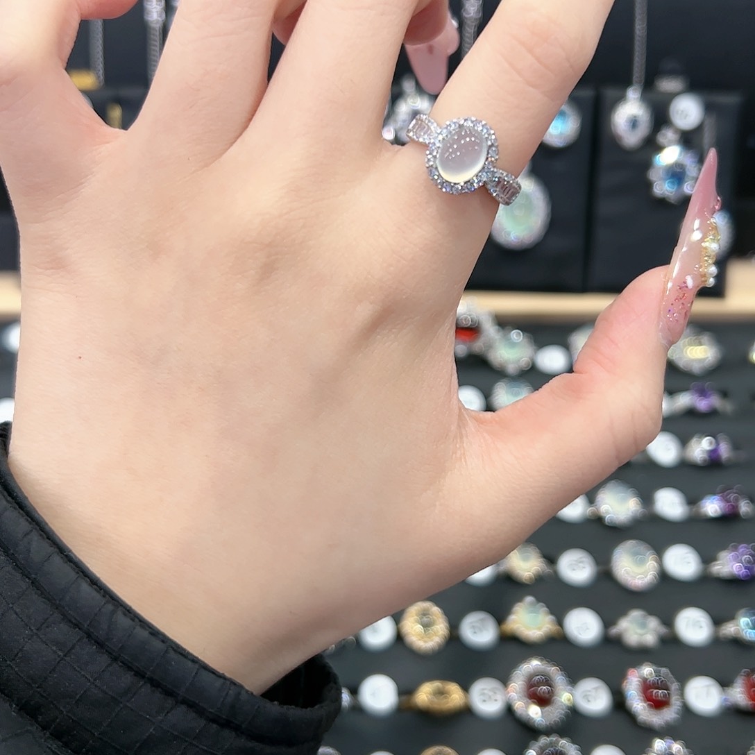 蛇纹石玉戒指银S925镶嵌