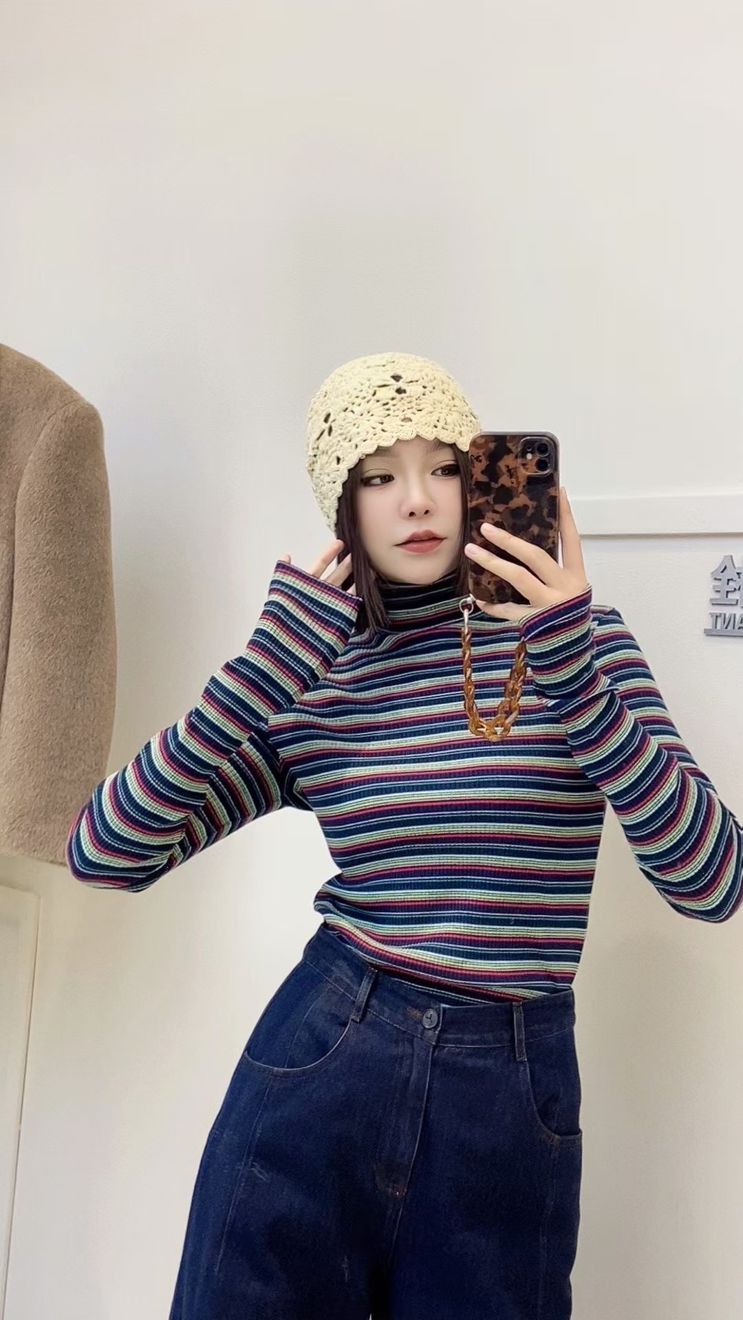 JM女装买手店ye-yes设计师品牌彩色条高领弹力打底衫