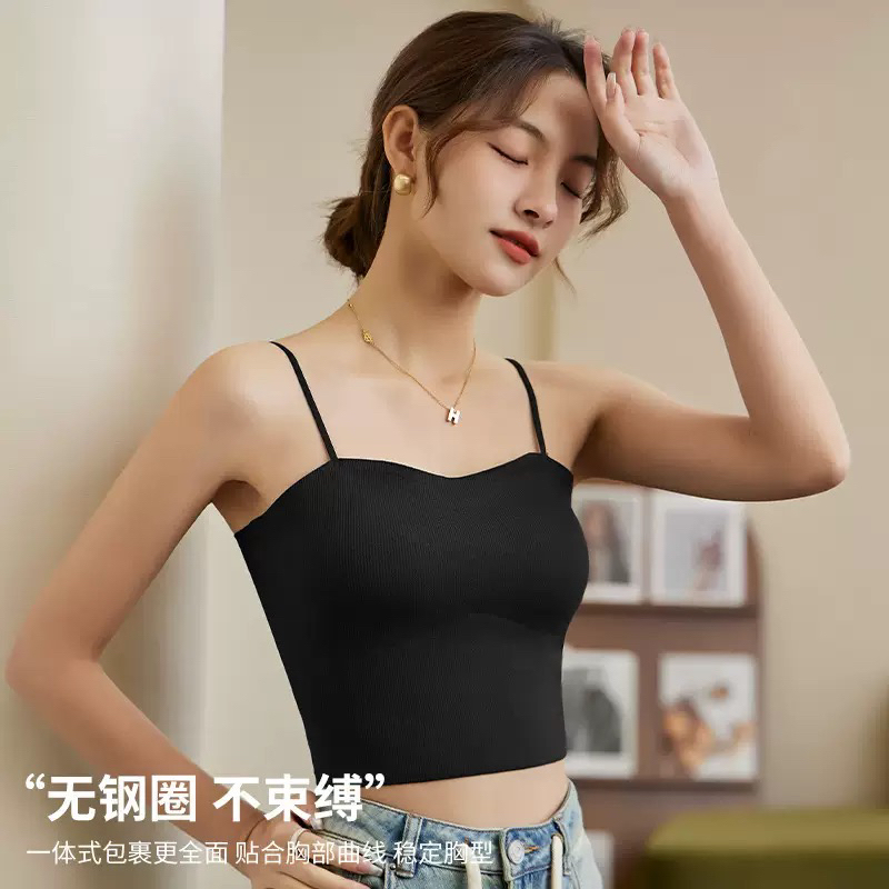 细肩带可调节一体免穿文胸不跑杯吊带背心美背上衣轻薄无痕美背