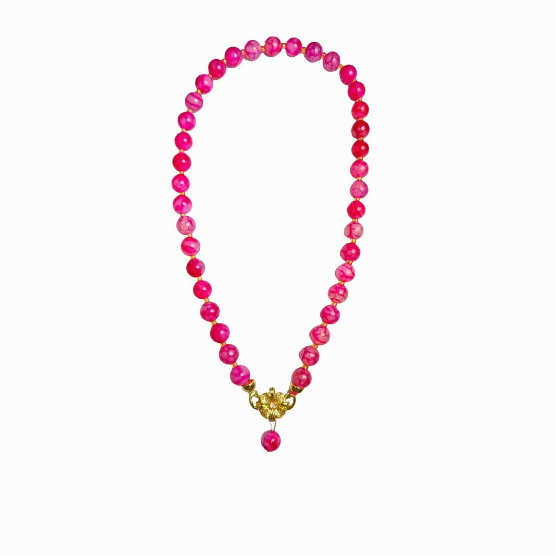 樱花粉玛瑙项链H06-02赠礼盒(多样性发其一)