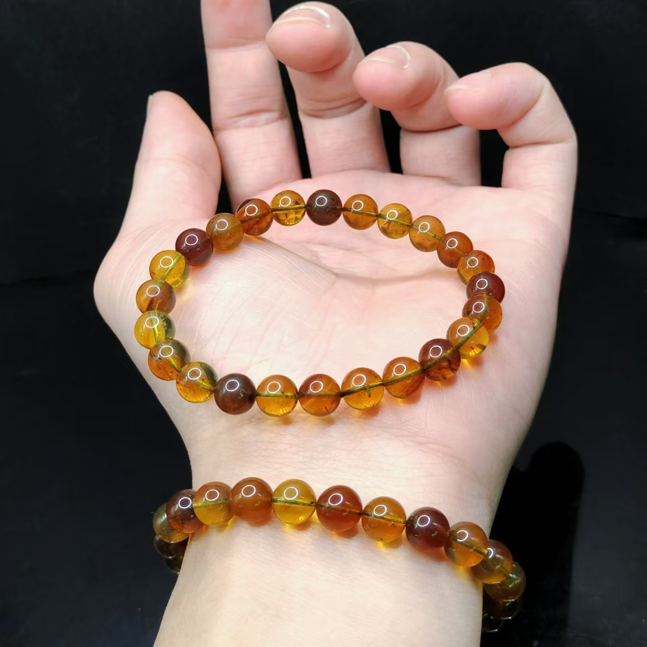 【老三珠宝】琥珀单圈多宝手串K2【多样性发其一】约7mm+