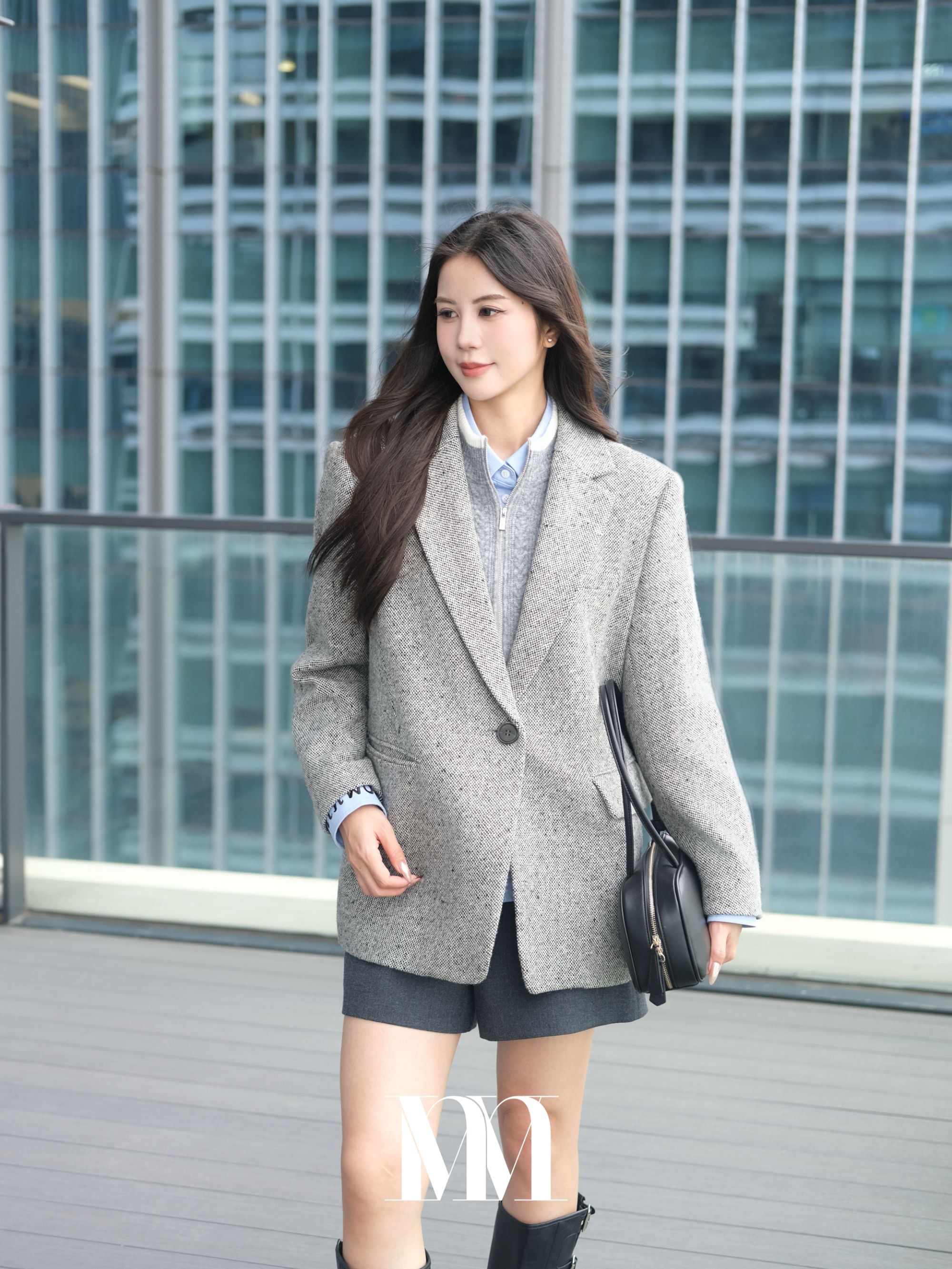 秋冬新上宽肩软呢羊毛西装外套