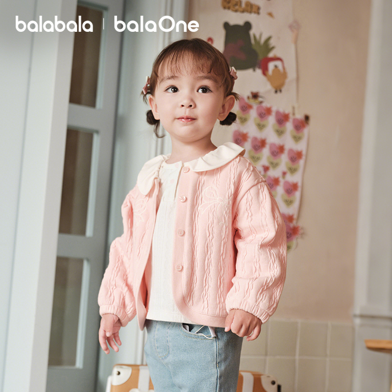 【balaOne】巴拉巴拉宝宝外套女童上衣儿童2025春秋甜美针织开衫