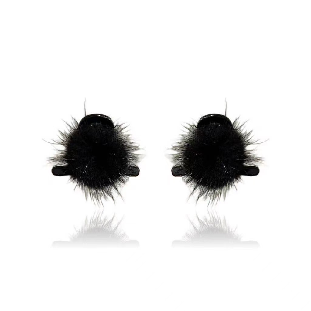 韩式小号毛球发夹女秋冬毛毛发抓前额刘海抓夹发饰3405+3405