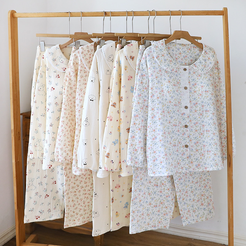 【胸垫款合集】全棉棉纱韩系蕾丝胸垫款套装女家居服睡衣