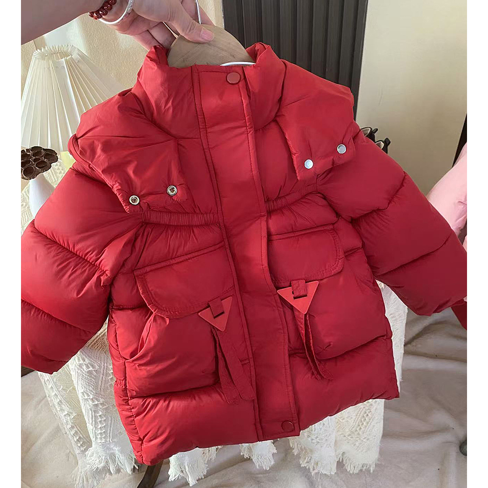 冬款女童加厚加绒棉衣中大童冬季棉服儿童保暖女宝连帽中长款纯色