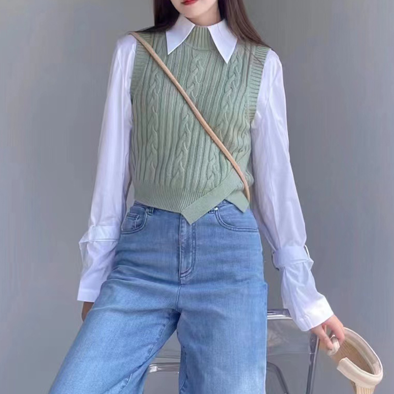 【商场同款】麻花针织马甲秋冬短款半高领马夹无袖背心坎肩5399380