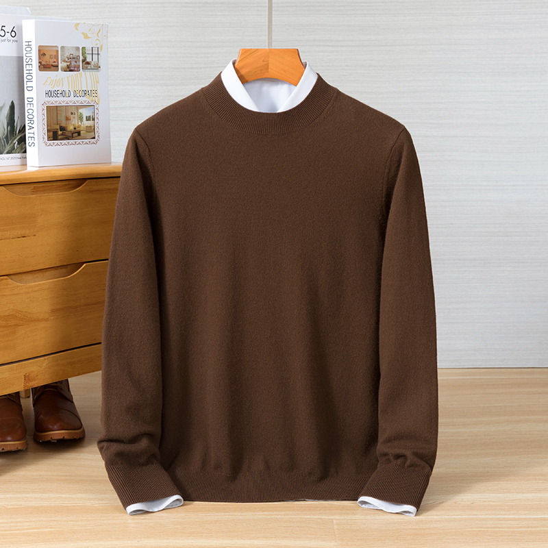 可机洗100%纯山羊绒衫男士圆领纯羊绒套头毛衣休闲商务羊绒针织衫