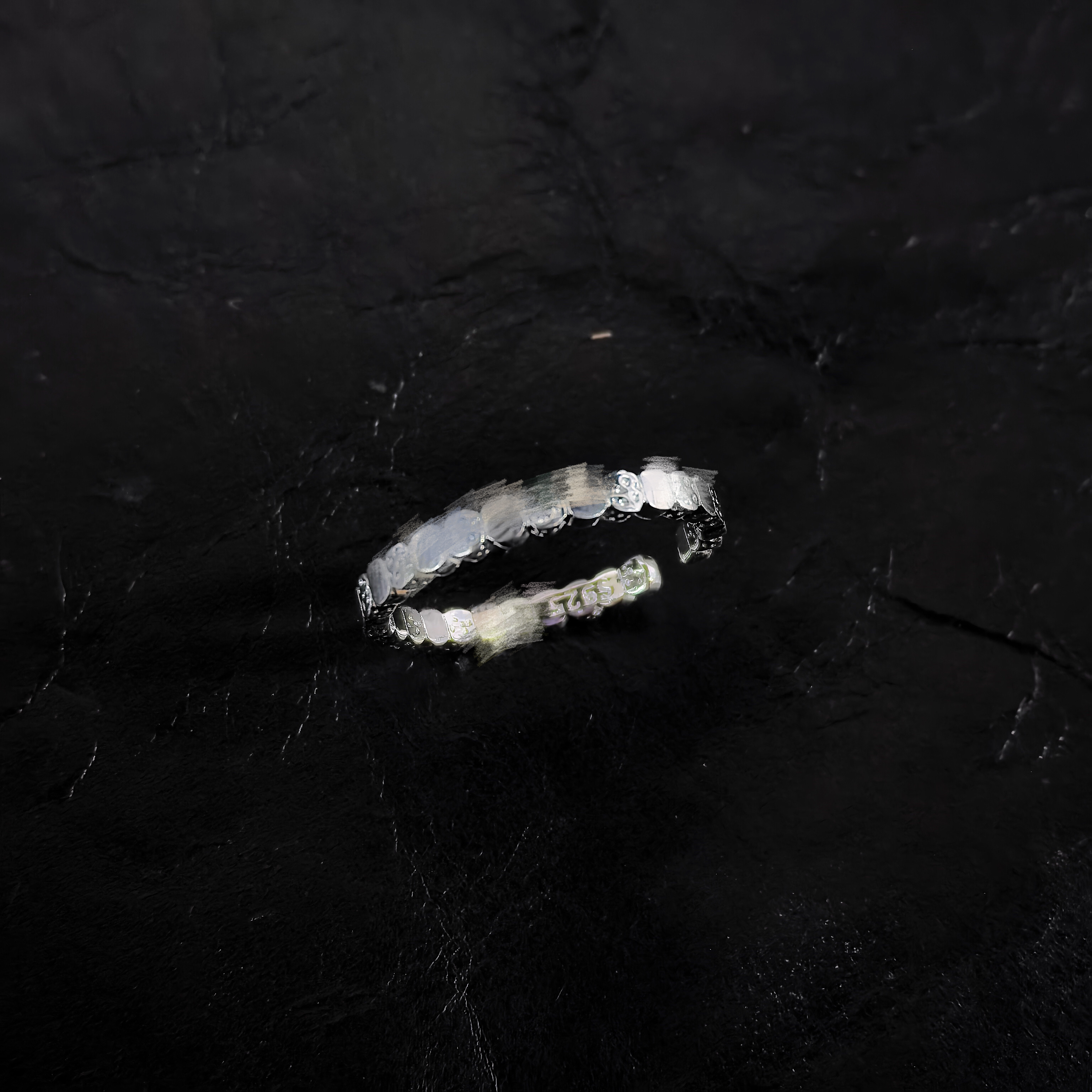 925银戒指 肌理戒指女不规则开口素圈戒轻奢潮-熔岩方块戒指1149