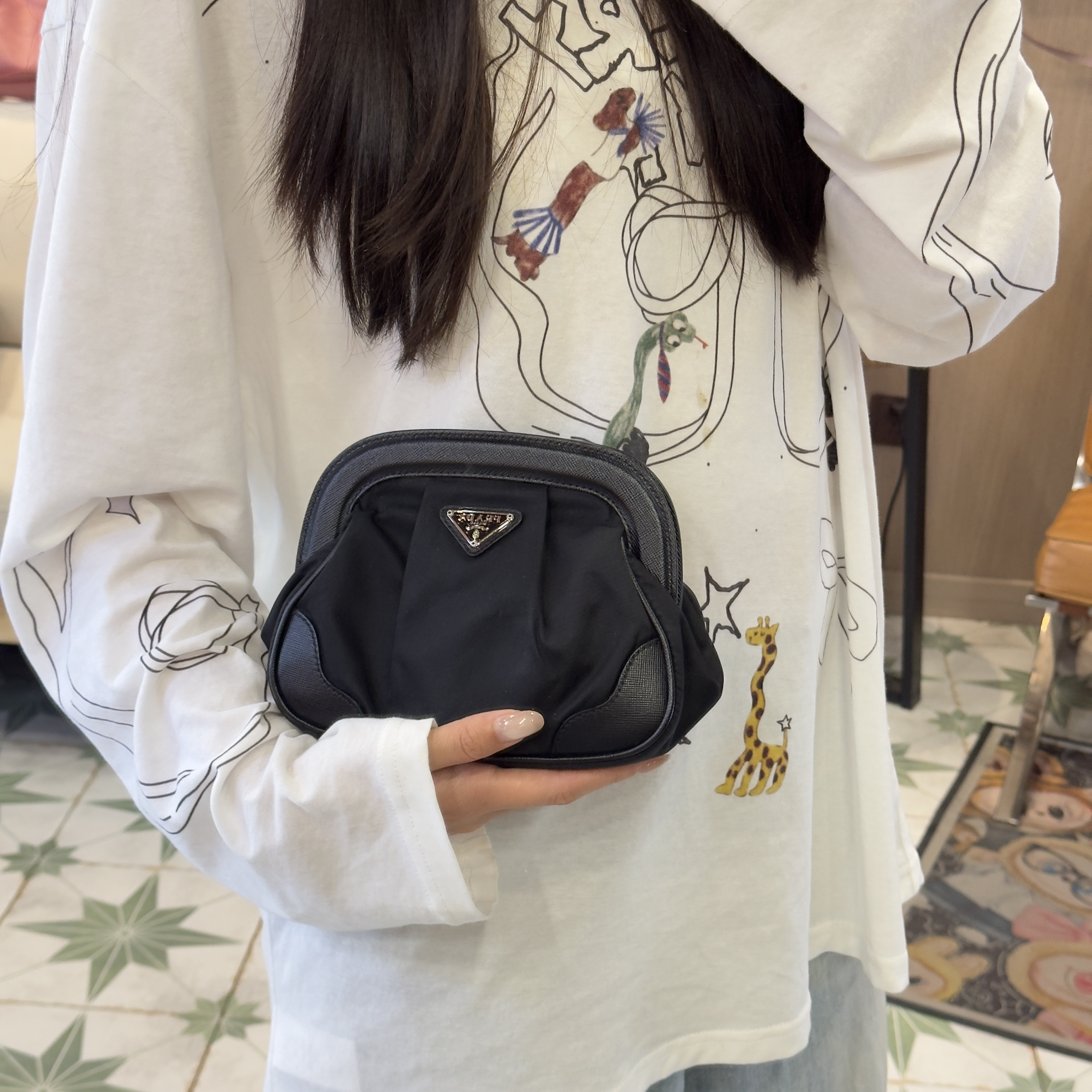 95新 Prada/普拉达 BXC119黑色纯色零钱包