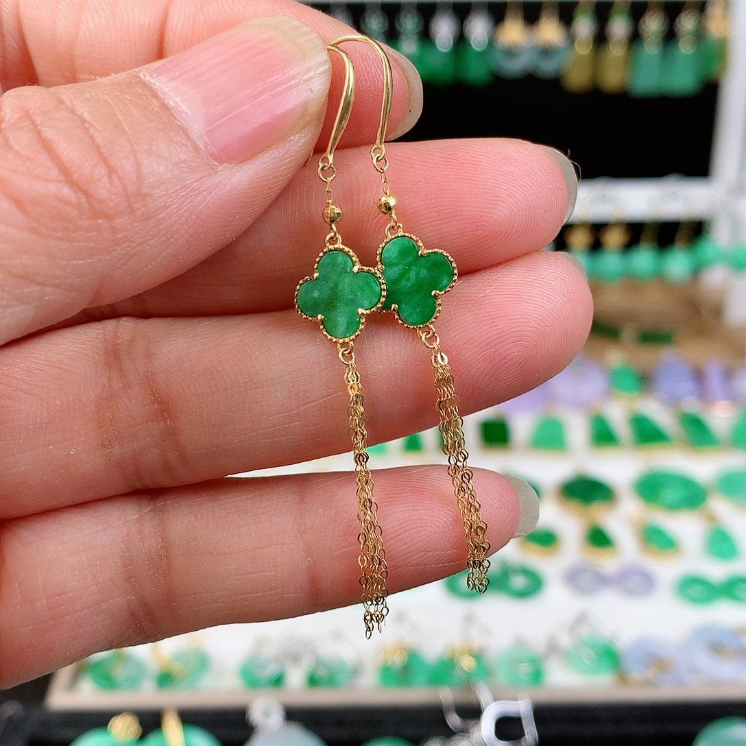 翡翠耳饰18K金镶嵌的