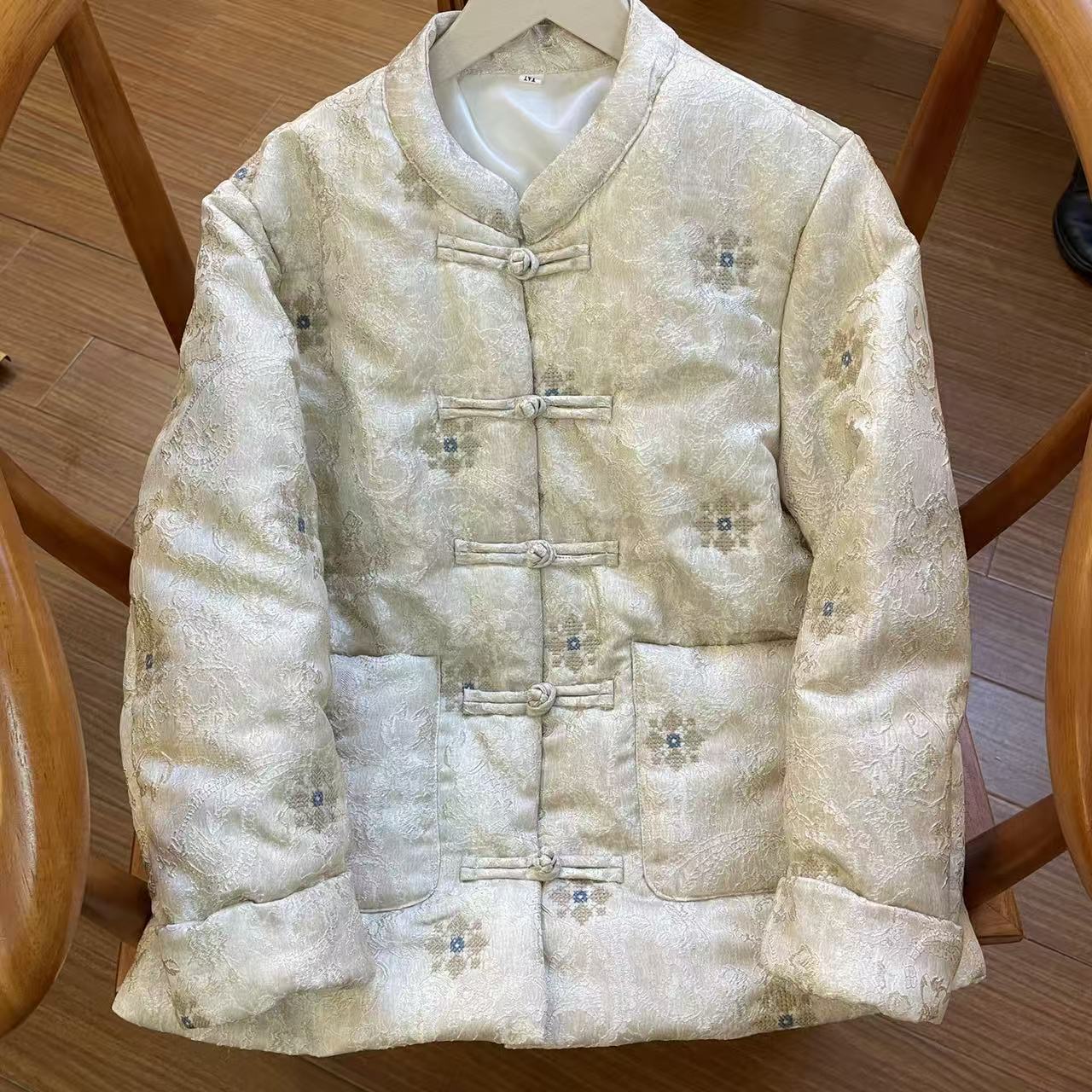 秋冬季新款新中式高级感提花立领国风盘扣棉服外套女T6602