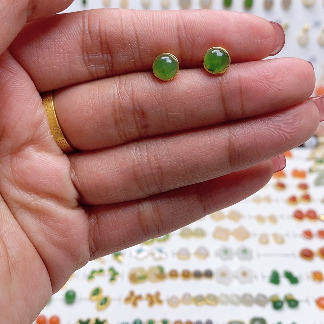 和田玉银S925镶嵌耳饰